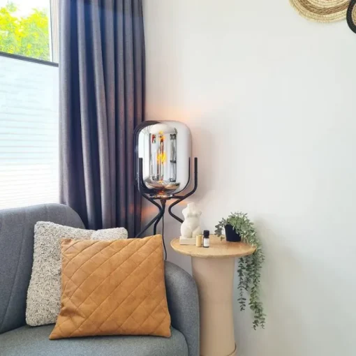 QAZQA Design vloerlamp zwart met smoke glas - Bliss