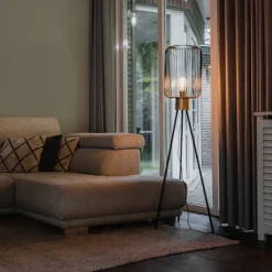 QAZQA Design vloerlamp zwart met goud - Mayelle