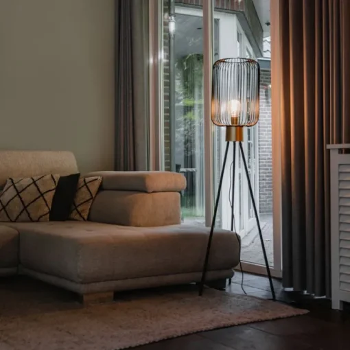 QAZQA Design vloerlamp zwart met goud - Mayelle