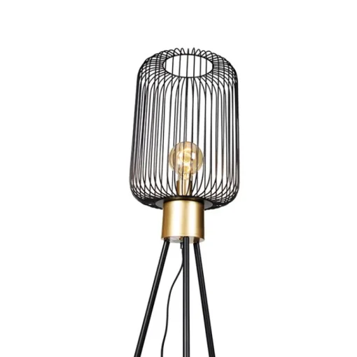 QAZQA Design vloerlamp zwart met goud - Mayelle