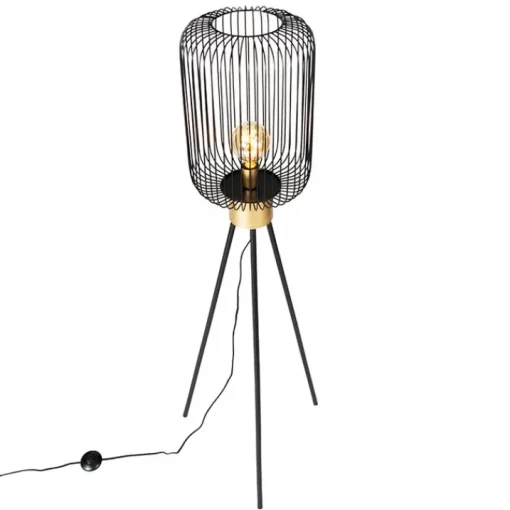 QAZQA Design vloerlamp zwart met goud - Mayelle