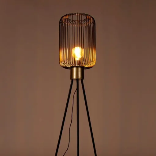 QAZQA Design vloerlamp zwart met goud - Mayelle