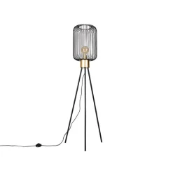 QAZQA Design vloerlamp zwart met goud - Mayelle