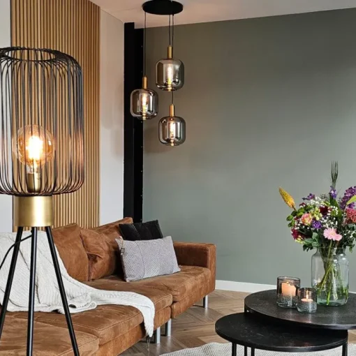 QAZQA Design vloerlamp zwart met goud - Mayelle