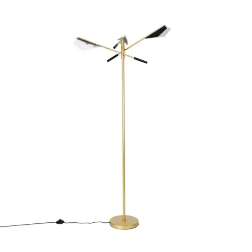 QAZQA Design vloerlamp zwart met goud 3-lichts - Sinem