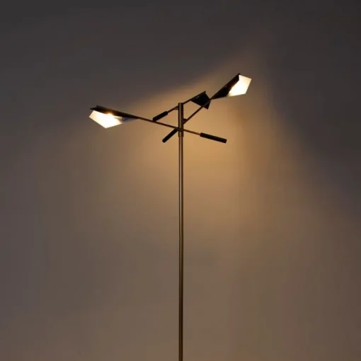 QAZQA Design vloerlamp zwart met goud 3-lichts - Sinem
