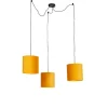 QAZQA Hanglamp met 3 velours kappen geel met goud - Cava