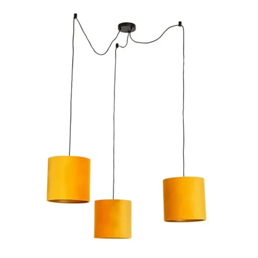 QAZQA Hanglamp met 3 velours kappen geel met goud - Cava
