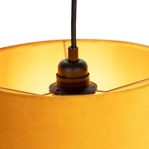 QAZQA Hanglamp met 3 velours kappen geel met goud - Cava