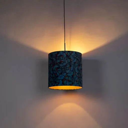 QAZQA Hanglamp met velours kap vlinders met goud 40 cm - Combi