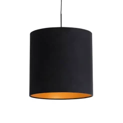 QAZQA Hanglamp met velours kap zwart met goud 40 cm - Combi