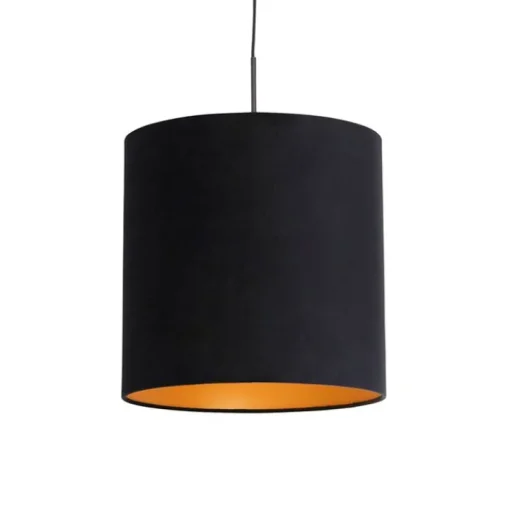 QAZQA Hanglamp met velours kap zwart met goud 40 cm - Combi