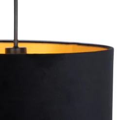 QAZQA Hanglamp met velours kap zwart met goud 40 cm - Combi