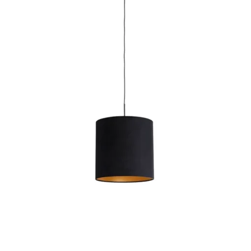 QAZQA Hanglamp met velours kap zwart met goud 40 cm - Combi