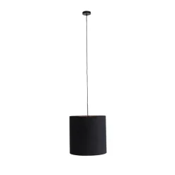QAZQA Hanglamp met velours kap zwart met goud 40 cm - Combi