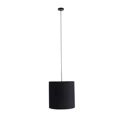 QAZQA Hanglamp met velours kap zwart met goud 40 cm - Combi