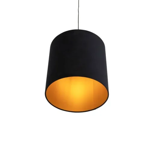 QAZQA Hanglamp met velours kap zwart met goud 40 cm - Combi