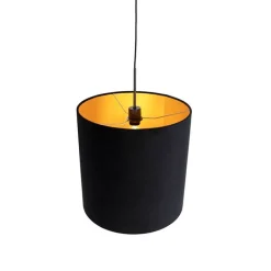 QAZQA Hanglamp met velours kap zwart met goud 40 cm - Combi