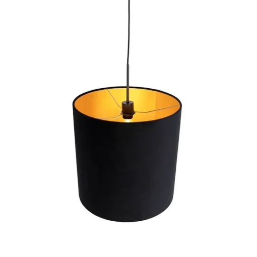 QAZQA Hanglamp met velours kap zwart met goud 40 cm - Combi