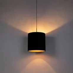 QAZQA Hanglamp met velours kap zwart met goud 40 cm - Combi