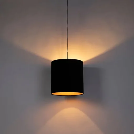 QAZQA Hanglamp met velours kap zwart met goud 40 cm - Combi