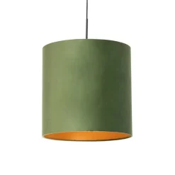 QAZQA Hanglamp met velours kap groen met goud - Combi