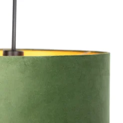 QAZQA Hanglamp met velours kap groen met goud - Combi