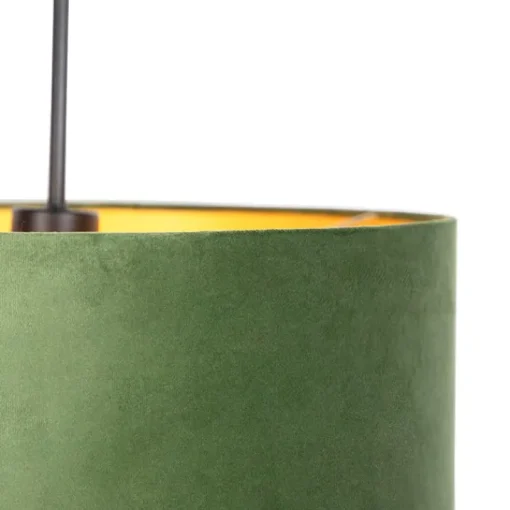 QAZQA Hanglamp met velours kap groen met goud - Combi