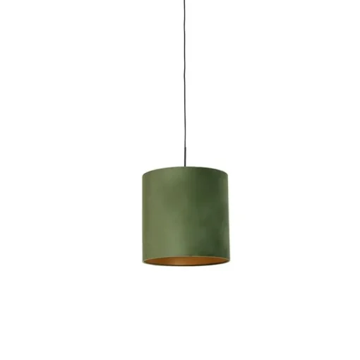 QAZQA Hanglamp met velours kap groen met goud - Combi