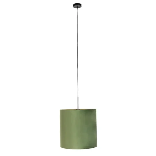 QAZQA Hanglamp met velours kap groen met goud - Combi