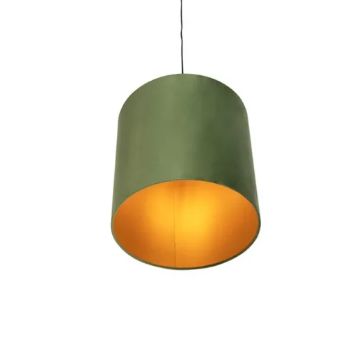 QAZQA Hanglamp met velours kap groen met goud - Combi