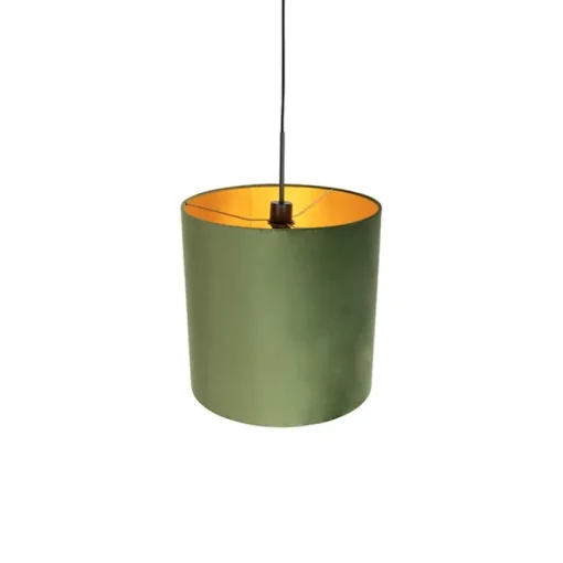 QAZQA Hanglamp met velours kap groen met goud - Combi