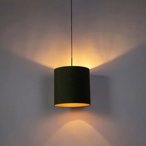 QAZQA Hanglamp met velours kap groen met goud - Combi