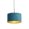 QAZQA Hanglamp met velours kap blauw met goud 35 cm - Combi
