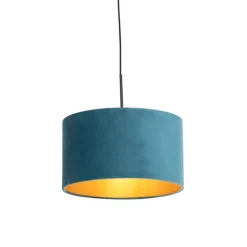 QAZQA Hanglamp met velours kap blauw met goud 35 cm - Combi