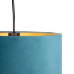 QAZQA Hanglamp met velours kap blauw met goud 35 cm - Combi