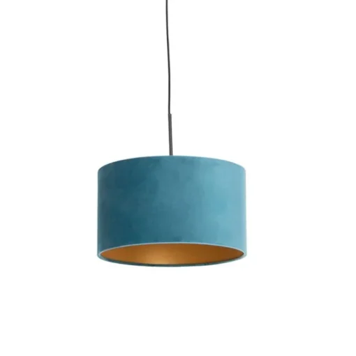 QAZQA Hanglamp met velours kap blauw met goud 35 cm - Combi