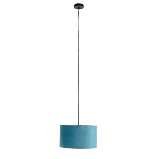 QAZQA Hanglamp met velours kap blauw met goud 35 cm - Combi