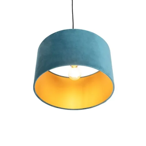 QAZQA Hanglamp met velours kap blauw met goud 35 cm - Combi