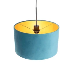 QAZQA Hanglamp met velours kap blauw met goud 35 cm - Combi