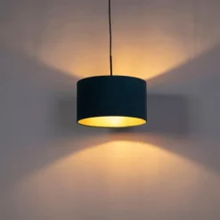 QAZQA Hanglamp met velours kap blauw met goud 35 cm - Combi