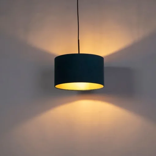 QAZQA Hanglamp met velours kap blauw met goud 35 cm - Combi