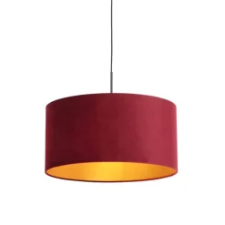 QAZQA Hanglamp met velours kap rood met goud 50 cm - Combi