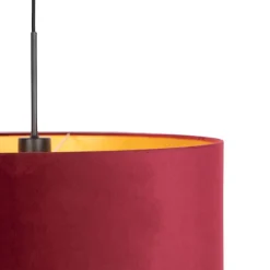 QAZQA Hanglamp met velours kap rood met goud 50 cm - Combi
