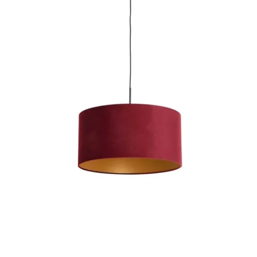 QAZQA Hanglamp met velours kap rood met goud 50 cm - Combi