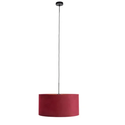 QAZQA Hanglamp met velours kap rood met goud 50 cm - Combi