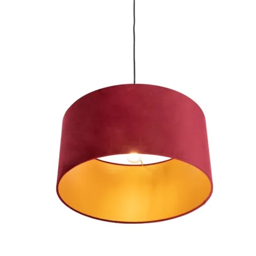 QAZQA Hanglamp met velours kap rood met goud 50 cm - Combi