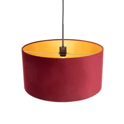 QAZQA Hanglamp met velours kap rood met goud 50 cm - Combi