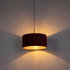 QAZQA Hanglamp met velours kap rood met goud 50 cm - Combi
