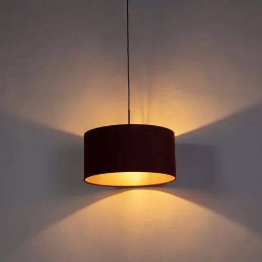 QAZQA Hanglamp met velours kap rood met goud 50 cm - Combi